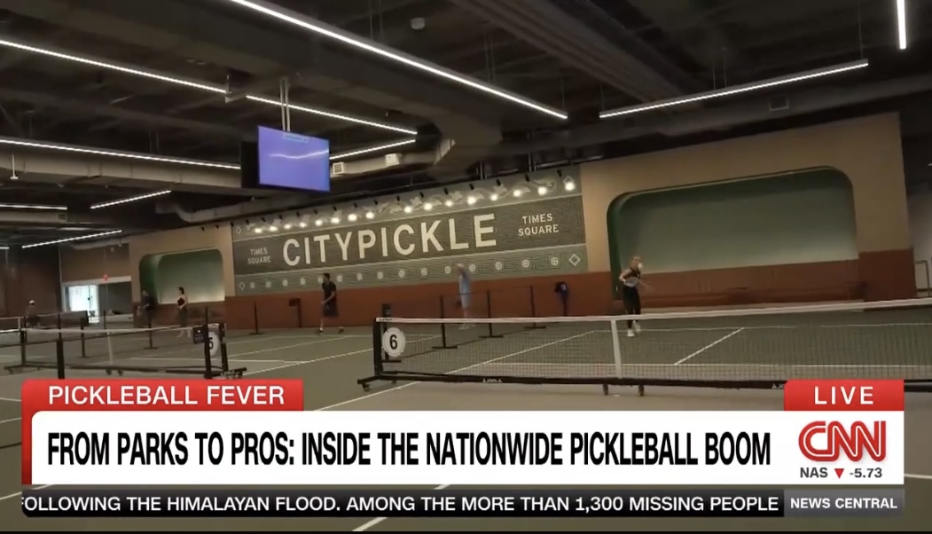 CNN frame from a report on the nationwide pickleball boom